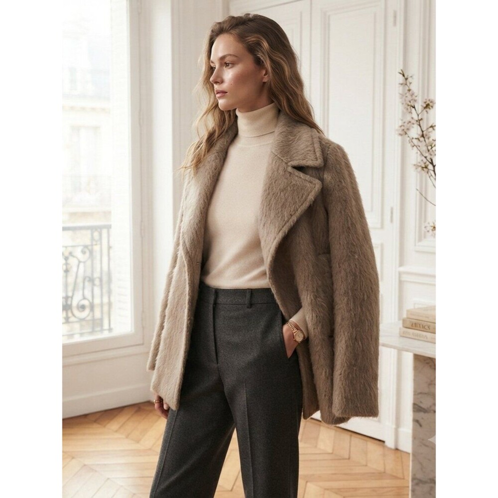 Laundry by Shelli Segal Tan Wool Blend Coat | Snap & Button Closure | Small